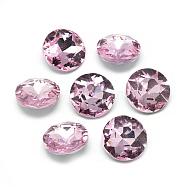 Pointed Back Glass Rhinestone Cabochons, Back Plated, Faceted, Flat Round, Pearl Pink, 14x5.8mm(RGLA-T029-14mm-03)