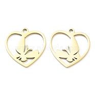 Ion Plating(IP) 316L Surgical Stainless Steel Pendants, Laser Cut, Heart with Butterfly Charm, Real 18K Gold Plated, 16x15x1mm, Hole: 1.4mm(STAS-Q247-09G)
