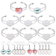 DIY Heart Bangle & Earring Making Finding Kit, Including Iron & 304 Stainless Steel Earring Hooks, Earring Settings, Brass Cuff Bangle, Bangle Settings, Platinum & Stainless Steel Color, 20pcs/set(FIND-FH0003-47)
