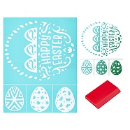 Gorgecraft 2Pcs Easter Theme Pattern Self-Adhesive Silk Screen Printing Stencil, and TPU Scraper, Colorful, 280x215mm, 2pc/set(DIY-GF0004-11)