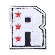 Computerized Embroidery Cloth Sew On Patches, Costume Accessories, Appliques, Letter R with Star, White, 95x79x2mm(DIY-D031-E07)