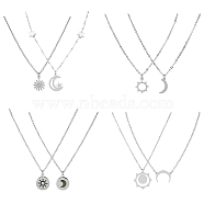 4 Sets 4 Style Sun and Moon 304 Stainless Steel Pendant Necklaces Set, Couple Necklaces for Lovers, Stainless Steel Color, 17.76~18.07 inch(45.1~45.9cm), 2Pcs/set, 1 Set/style(NJEW-FI0001-22)