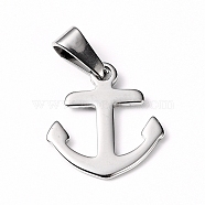 304 Stainless Steel Pendants, Anchor, Stainless Steel Color, 18x16x1mm, Hole: 8x3mm(STAS-I127-060P)