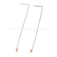 Brass Stud Earring Findings, Ear Thread, with Box Chains and Pinch Bail, for Half Drilled Bead, Rose Gold, 109mm, Pin: 0.8mm(X-KK-O130-03RG)
