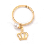 Dual-use Items, 304 Stainless Steel Finger Rings or Pendants, with Plastic Round Beads, Crown, White, Golden, US Size 5~9(15.7~18.9mm)(RJEW-O045-19-G)
