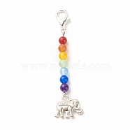 Chakra Theme Natural & Dyed Malaysia Jade Beaded Pendant Decorations, with Lobster Claw Clasps, Alloy Pendants, Elephant, Colorful, 58.5mm(HJEW-JM00642-04)