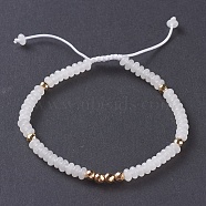 Natural White Jade Braided Bead Bracelets, with Nylon Cord and Non-magnetic Synthetic Hematite Beads, 2-1/8 inch~2-3/4 inch(5.5~7cm)(BJEW-O175-C14)