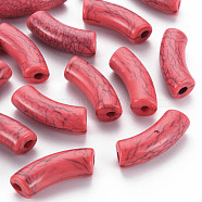 Opaque Crackle Acrylic Beads, Curved Tube, Indian Red, 36x13.5x11.5mm, Hole: 4mm, about 148pcs/500g(MACR-S372-001N-005)