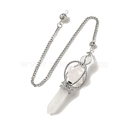 Natural Quartz Crystal Dowsing Pendulums, with Platinum Plated Alloy Chains, Merkaba Star Truncheon Charm, Reiki Wicca Witchcraft Balancing Pointed Pendant Pendulum, 310~315mm, Hole: 2mm(G-C095-01P-02)