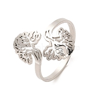 304 Stainless Steel Open Cuff Rings, Tree, Stainless Steel Color, Inner Diameter: 19mm(RJEW-Q808-09P)