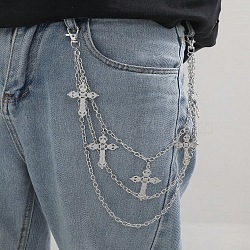 Iron 3 Layer Tassel Trousers Chains, Punk Style Decorative Chain Belts, Platinum, Cross, 450mm(WG053FD-04)