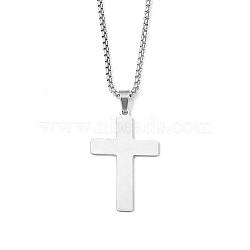 201 Stainless Steel Pendant Necklaces for Man, Cross, Stainless Steel Color, 23.50 inch(59.7cm), Cross: 38.5x25x1.3mm(NJEW-Q336-03C-P)