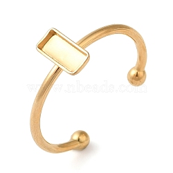 Ion Plating(IP) 304 Stainless Steel Open Cuff Ring Components, Pad Ring Setting, Rectangle, Real 18K Gold Plated, Tray: 7x3mm, 1.5mm, Adjustable(STAS-I306-02G)