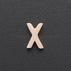201 Stainless Steel Charms, for Simple Necklaces Making, Laser Cut, Letter, Rose Gold, Letter.X, 7.5x5x3mm, Hole: 1.8mm(STAS-R109-JA433-X-3)