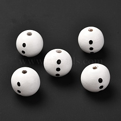 Printed Wood European Beads, Large Hole Beads, Christmas Theme, Round with Snowman Belly Pattern, White, 19.5x18mm, Hole: 4mm(WOOD-F011-02)