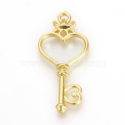 Tibetan Style Alloy Open Back Bezel Pendants, For DIY UV Resin, Epoxy Resin, Pressed Flower Jewelry, Heart Skeleton Key, Golden, 40x18.5x3.5mm, Hole: 2.5mm(TIBE-S308-22G)