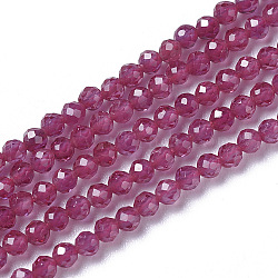 Lab Grown Red Corundum Beads Strands, Faceted, Round, 2~3x2~2.5mm, Hole: 0.2mm, about 181~210pcs/strand, 15.9~16.3 inch(40.4~41.5cm)(G-F596-11-2mm-1)