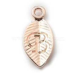 Alloy Pendants, Leaf with Letter Charm, Rose Gold, Letter.B, 15.5x7.5x2.5mm, Hole: 1.5mm(FIND-TAC0011-69B-RG)