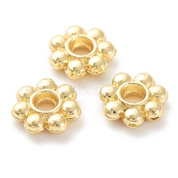 Rack Plating Alloy Beads, Lead Free & Cadmium Free, Long-Lasting Plated, Flower, Real 18K Gold Plated, 7.5x2mm, Hole: 2mm(X-KK-J277-21G)
