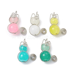 Imitation Jade Glass Bead Pendants, with Platinum Copper Wire Wrapped, Unicorn Charms, Mixed Color, 20x15~16x8~8.5mm, Hole: 2.5mm(PALLOY-JF02479)