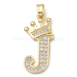 Rack Plating Brass Micro Pave Cubic Zirconia Pendants, Long-Lasting Plated, Lead Free & Cadmium Free, Real 18K Gold Plated, Letter J, 22~24x12~22x2mm, Hole: 3x4mm(KK-D535-01J-RS)