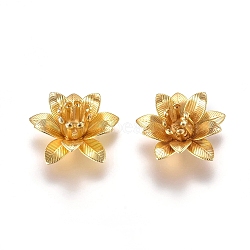 3D Brass Bead Caps, Flower, Multi-Petal, Golden, Tray: 5mm, 16x6.5mm, Hole: 0.8mm(X-KK-G368-04G)