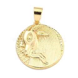 Brass Pendants, Real 18K Gold Plated, Capricorn, 22.8x20.8x3mm, Hole: 6x4mm(KK-K354-05G-11)