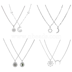 FIBLOOM 4 Sets 4 Style Sun and Moon 304 Stainless Steel Pendant Necklaces Set, Couple Necklaces for Lovers, Stainless Steel Color, 17.76~18.07 inch(45.1~45.9cm), 2Pcs/set, 1 Set/style(NJEW-FI0001-22)