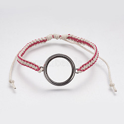 Waxed Cords Adjustable Bracelet Making, Cadmium Free & Lead Free, with Alloy Findings, Flat Round, Platinum, 2-3/8 inches(60mm); 5mm; Tray: 20mm(MAK-G005-32-07P)