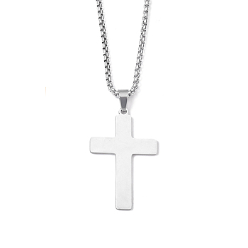 201 Stainless Steel Pendant Necklaces for Man, Cross, Stainless Steel Color, 23.50 inch(59.7cm), Cross: 38.5x25x1.3mm