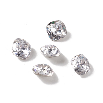 Cubic Zirconia Cabochons, Pointed Back & Back Plated, Square, Clear, 8x8x4mm