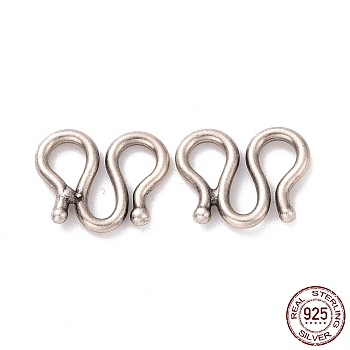 925 Sterling Silver S-hook Clasps, Antique Silver, 9x11.5x1.5mm, Hole: 3mm