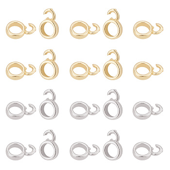 ARRICRAFT 20Pcs 2 Colors Brass Tube Bails, Loop Bails, Long-Lasting Plated, Ring Bail Beads, Real Gold Plated & Real Platinum Plated, 8.5x6x4x2mm, Hole: 2mm, 10pcs/color