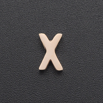 201 Stainless Steel Charms, for Simple Necklaces Making, Laser Cut, Letter, Rose Gold, Letter.X, 7.5x5x3mm, Hole: 1.8mm