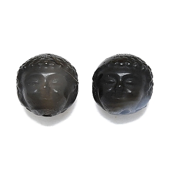 Natural Agate Beads, Dyed & Heated, Carved Buddha Head Beads, Gray, 13~13.5x13.5mm, Hole: 1.6mm