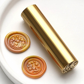 Double-Sided Engraving Wax Seal Brass Stamp, Golden, for Envelope, Card, Gift Wrapping, Flower, 57x15mm