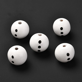 Printed Wood European Beads, Large Hole Beads, Christmas Theme, Round with Snowman Belly Pattern, White, 19.5x18mm, Hole: 4mm