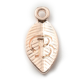 Alloy Pendants, Leaf with Letter Charm, Rose Gold, Letter.B, 15.5x7.5x2.5mm, Hole: 1.5mm