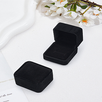 Square Flocking Finger Ring Packing Boxes with Flip Lids, Black, 5.05x5.5x4.05cm