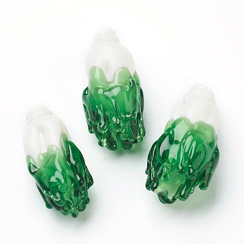 Handmade Lampwork Beads, Chinese Cabbage, Green, 22.5~24.5x11~12mm, Hole: 2mm, about 16pcs/strand, 140.55 inch(357cm)