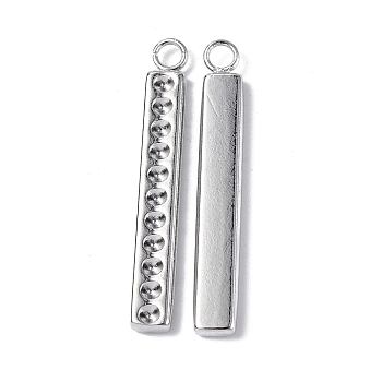 304 Stainless Steel Pendant Cabochon Settings, Rectangle Charm, Bar Charm, Stainless Steel Color, Fit: 1.2mm Rhinestone, 25x3.5x1.8mm, Hole: 1.8mm