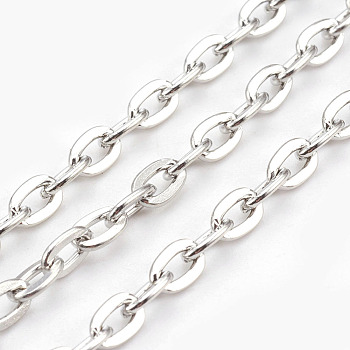 Iron Cable Chains, Unwelded, Flat Oval, Cadmium Free & Lead Free, Platinum Color, 7x5.1x1.2mm