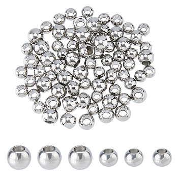 2 Style 304 Stainless Steel European Beads, Large Hole Beads, Mixed Shapes, Stainless Steel Color, 8~10x6~8mm, Hole: 4~5mm, 80pcs/box