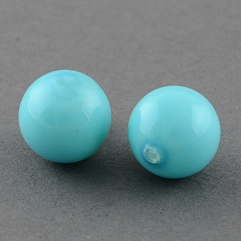 Shell Beads, Imitation Pearl Bead, Grade A, Half Drilled Hole, Round, Deep Sky Blue, 10mm, Hole: 1mm