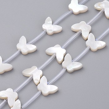 Natural White Shell Mother of Pearl Shell Beads, Butterfly, 7x10x2mm, Hole: 0.5mm