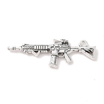 Tibetan Style Alloy Submachine Pendants, Gun/Rifle, Cadmium Free & Lead Free, Antique Silver, 45x15x4mm, Hole: 2mm, about 147pcs/500g