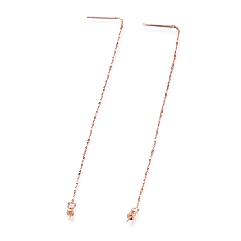 Brass Stud Earring Findings, Ear Thread, with Box Chains and Pinch Bail, for Half Drilled Bead, Rose Gold, 109mm, Pin: 0.8mm