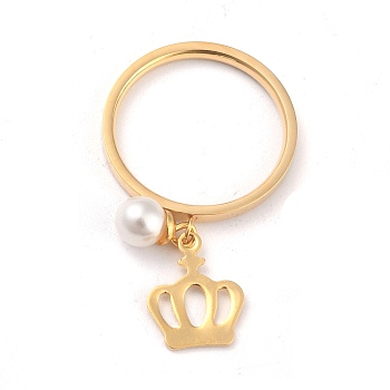 Dual-use Items, 304 Stainless Steel Finger Rings or Pendants, with Plastic Round Beads, Crown, White, Golden, US Size 5~9(15.7~18.9mm)