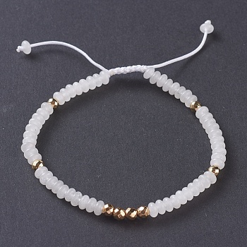 Natural White Jade Braided Bead Bracelets, with Nylon Cord and Non-magnetic Synthetic Hematite Beads, 2-1/8 inch~2-3/4 inch(5.5~7cm)