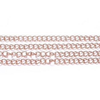 304 Stainless Steel Twisted Chains, Curb Chains, with Spool, Soldered, Rose Gold, 4x3x0.6mm, about 82.02 Feet(25m)/roll